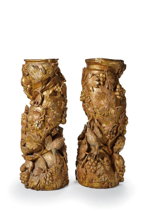 202   -  <p><span class="object_title">Columnas salomónicas en madera tallada, dorada y policromada, España, S.XVII.</span><br></p>
