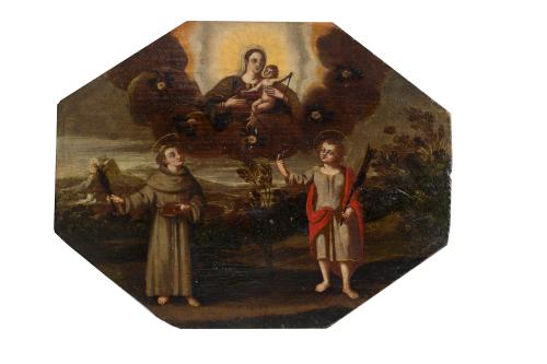 582   -  <p><span class="object_author">ESCUELA COLONIAL S. XVII - Aparición de la Virgen del Rosario a San Antonio y San Antonio Abad </span></p>
