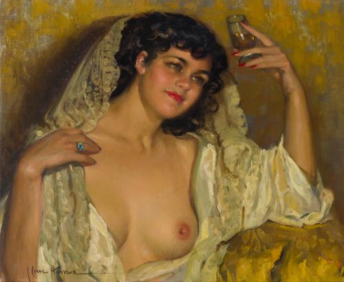 710   -  <p><span class="object_author">JOSÉ CRUZ HERRERA (Cádiz, 1890 - Marruecos,1972) -  Retrato femenino con copa<br/></span></p>