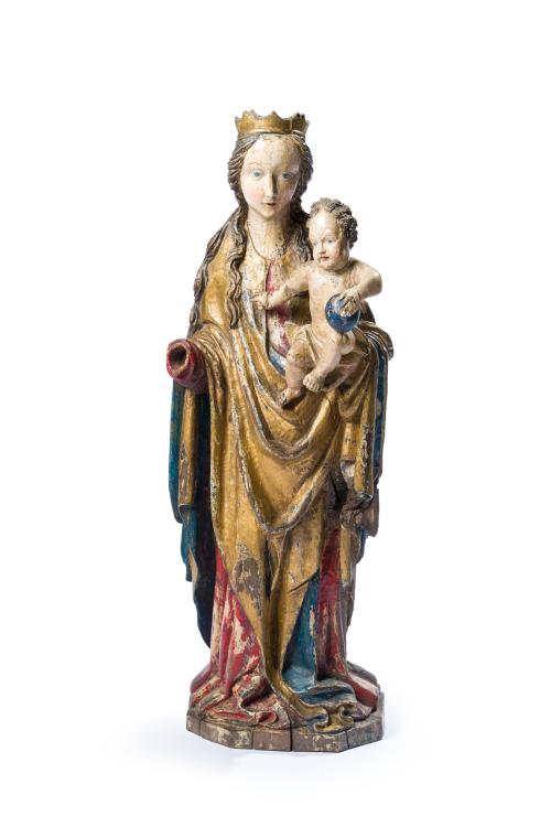 ESCUELA CASTELLANA S. XV, Virgen con Niño , Madera tallada 