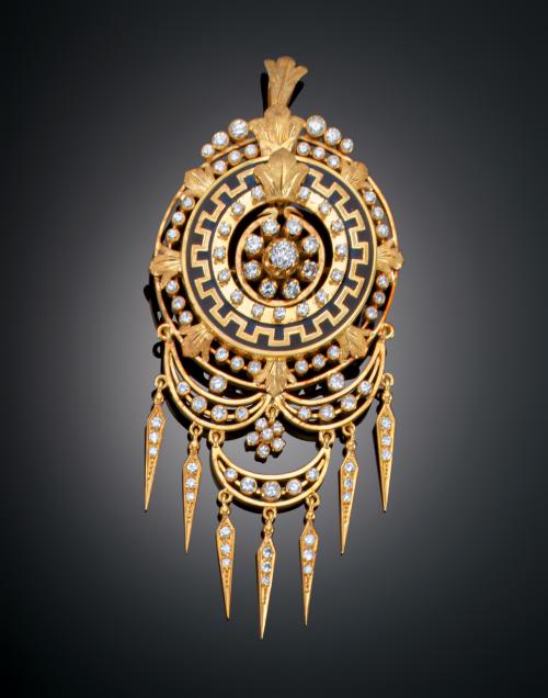 1037   -  <p><span class="object_title">BROCHE COLGANTE DE ESTILO ISABELINO EN ORO AMARILLO Y DIAMANTES </span></p>