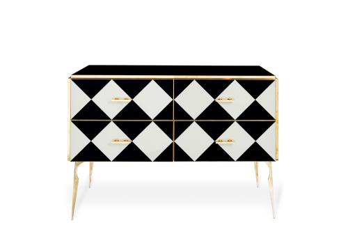Elegante cómoda en madera revestida en cristal de Murano, I