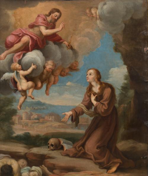 566 - <p><span class="object_author">Atribuido a Pietro del Po (Palermo, 1610-Nápoles, 1693) - La Aparicion de Cristo a Santa Rosalia de Palermo</span></p>