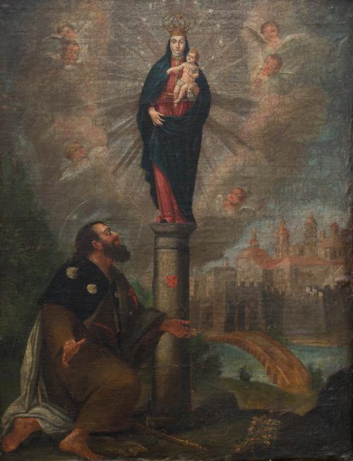529 - <p><span class="object_author">ESCUELA CASTELLANA S. XVIII - Santiago apostol adorando la Virgen del Pilar</span></p>
