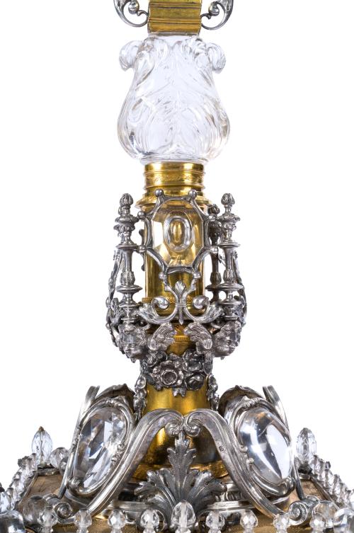 Gran cruz de altar en cristal de roca y plata cincelada sob