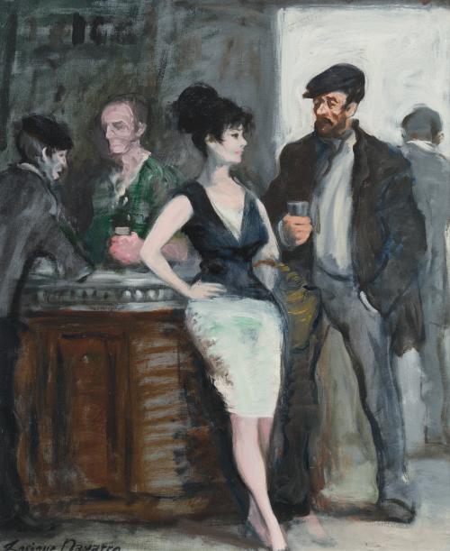 ENRIQUE NAVARRO (Madrid, 1924-1997), En el bar, Óleo sobre 