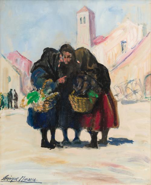 ENRIQUE NAVARRO  (Madrid, 1924-1997), Tres ancianas en la p