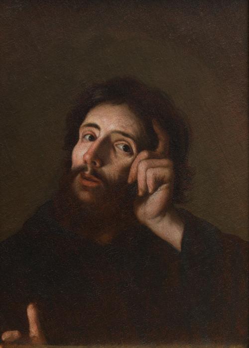 505 - <p><span class="object_author">ATRIBUIDO A FRANCISCO DE ZURBARÁN (Fuente de Cantos, 1598 - Madrid, 1664) - San Agustín en meditación. </span></p>