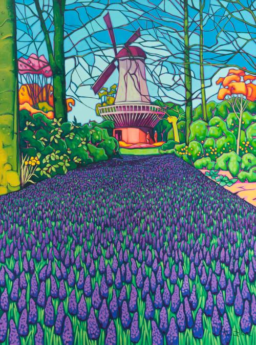 CHICO MONTILLA (Granada, 1961), Parque Keukenhof, Óleo sobr