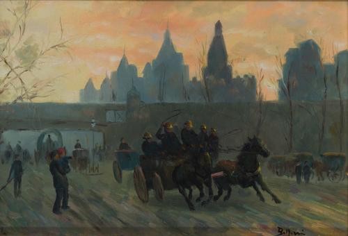 707   -  <p><span class="object_author">ESCUELA ITALIANA. Primera mitad del siglo XX - Carro de bomberos en Charing Cross</span></p>