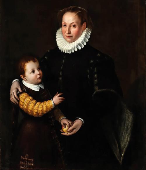 553 - <p><span class="object_author">LAVINIA FONTANA (Bolonia, Italia, 1552 - Roma, 1614) - Retrato de dama engolada con niño </span></p>
