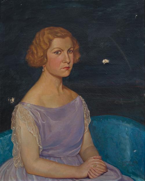 JUAN MARTÍNEZ SEREIX (S. XX), Retrato de dama , Óleo sobre 