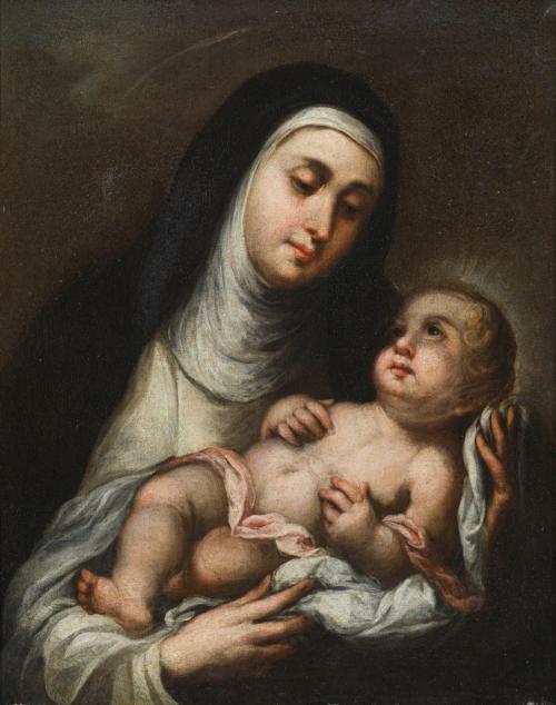 ESCUELA SEVILLANA S. XVII, Santa Rosa de Lima , Óleo sobre 