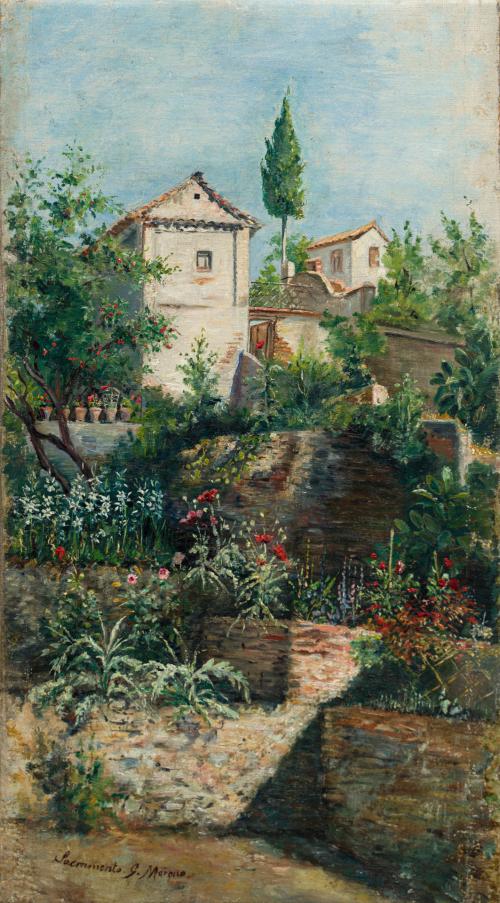 SACRAMENTO G. MORENO (S. XX) , Casa de campo, Óleo sobre 