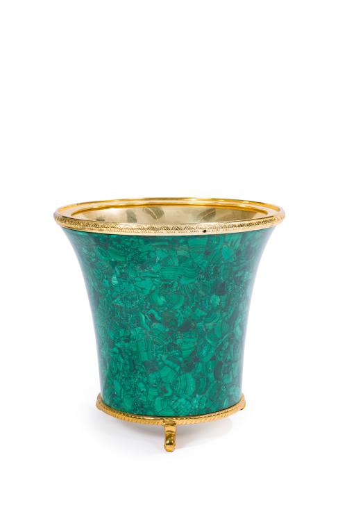 Enfriador de vino en bronce dorado y malaquita, Italia, año