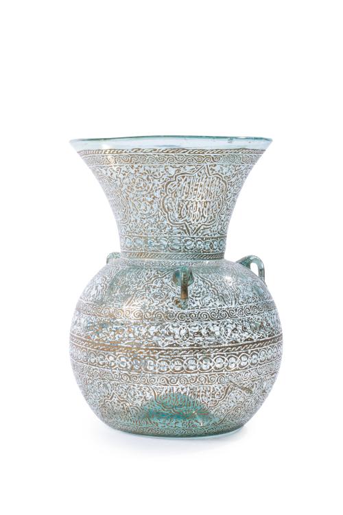 Lámpara de aceite en vidrio soplado de mezquita, C.1880.D