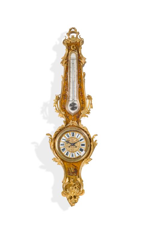 Reloj-barómetro Luis XV, Francia, C. 1750Caja en madera t