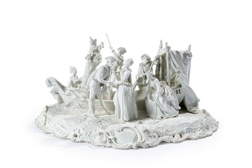 162 - <p><span class="object_title">ESCUELA FRANCESA S. XIX.<br/>"Concierto galante"<br/>Grupo escultórico en biscuit a la manera de Sèvres. Con marcas. </span><br></p>