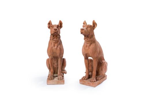 Pareja de esculturas de perros en terracota, Impruneta, Ita