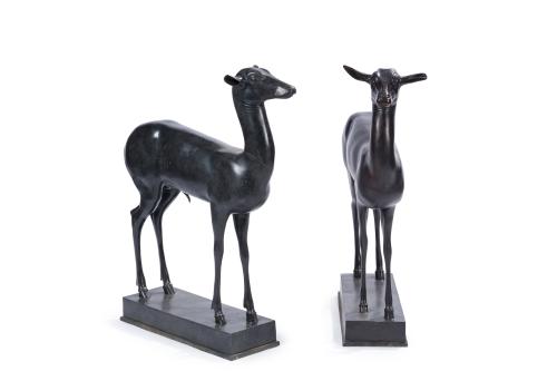 Pareja de cervatillos en bronce, Italia, años 70-80.