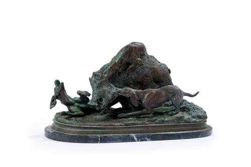 PIERRE-JULES MENÈ (1810-1879)"Agarre de jabalí" Escultu