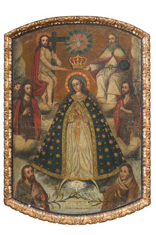 ESCUELA VIRREINAL. Siglo XVII, Coronación de la Virgen, Óle