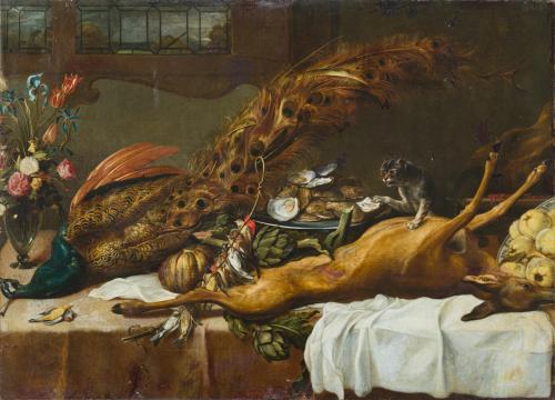 ESCUELA FLAMENCA. Siglo XVII , Bodegón de caza, Óleo sobre 