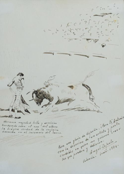 ESCUELA ESPAÑOLA, S. XX, Pareja de plumillas de escenas tau