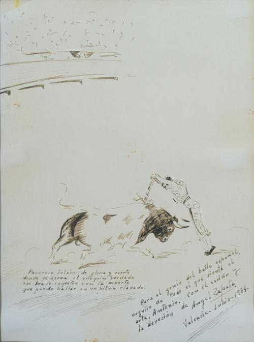 ESCUELA ESPAÑOLA, S. XX, Pareja de plumillas de escenas tau