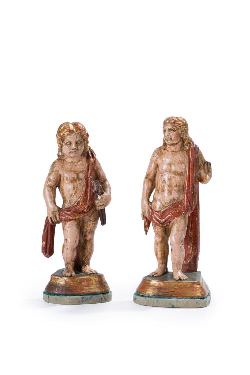 473   -  <p><span class="object_title">ESCUELA ESPAÑOLA S. XVI.<br/>"Ángeles de la Pasión"<br/>Pareja de esculturas en madera tallada, estofada, dorada y policromada. </span></p>
