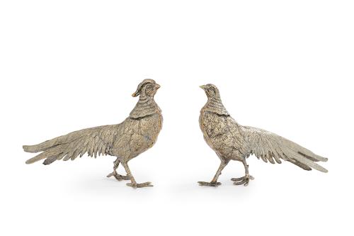 Pareja de faisanes en plateado. 