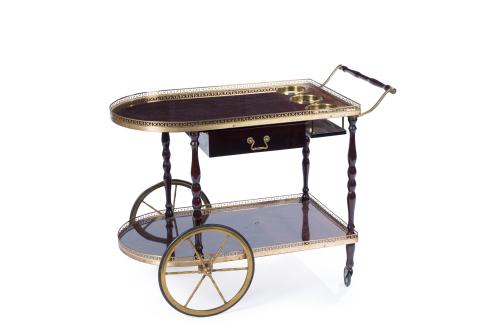 Carrito camarera, años 70En madera y latón dorado. Con ba