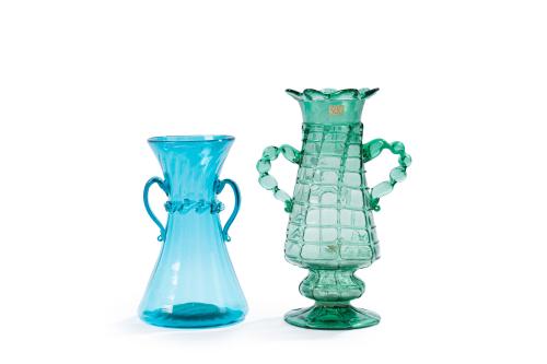 Lote de dos jarrrones vintage en vidrio soplado mallorquín,