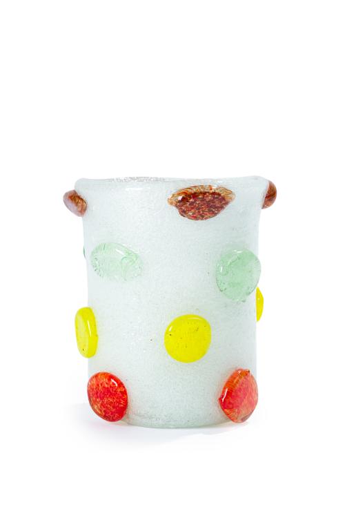 194   -  <p><span class="object_title">Jarrón en cristal de Murano con aplicaciones esféricas de variado colorido. </span><br></p>