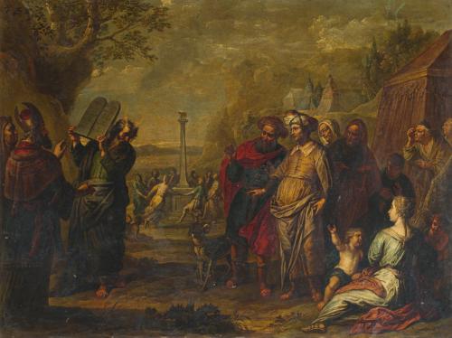 ABRAHAM WILLEWSENS (Amberes, 1614-1672) , Moises enseñando 