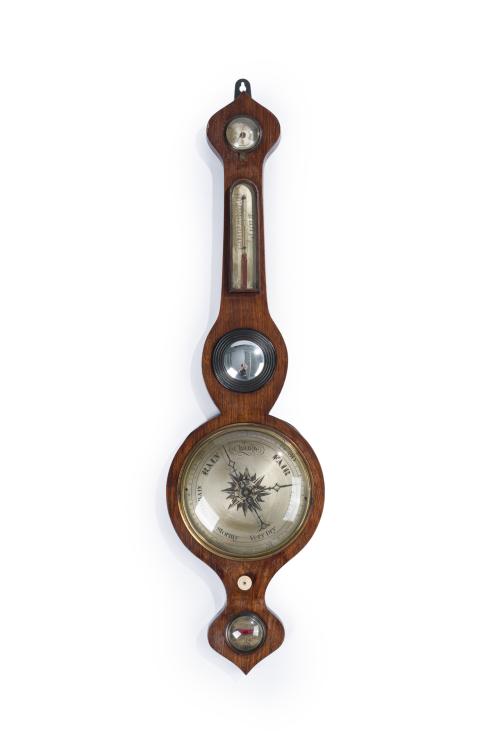 Barómetro-térmometro inglés con caja en madera de roble. S.