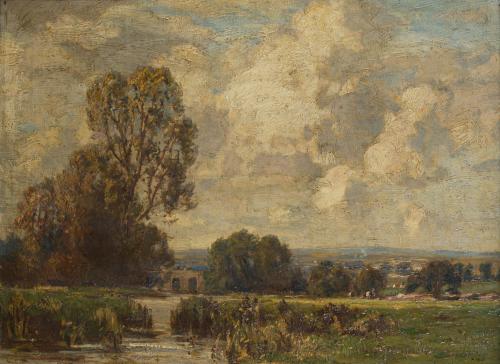 ESCUELA INGLESA S. XX, Paisaje de campiña inglesa, Óleo sob