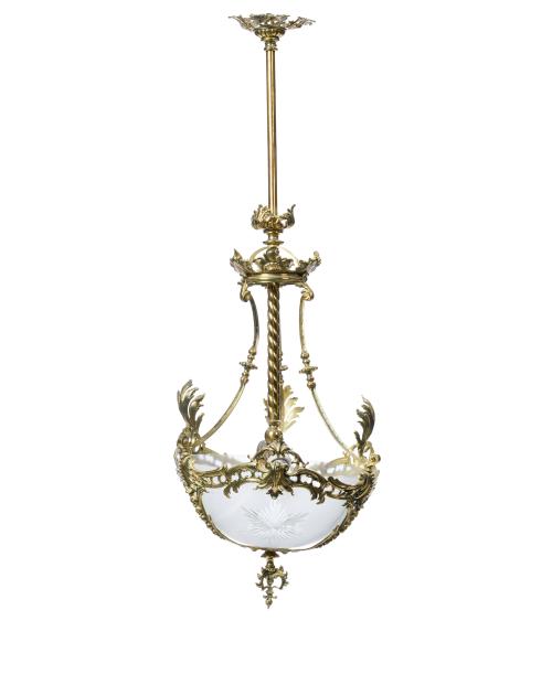 Lámpara globo de estilo alfonsino en bronce dorado y crista