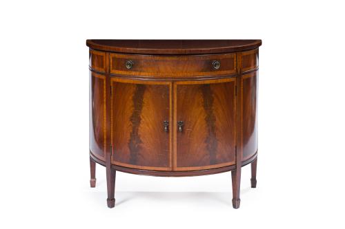Consola de media luna en madera de caoba y palma de caoba, 