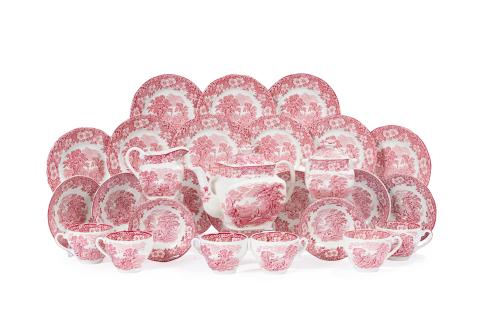 Juego de merienda en loza inglesa con decoración estampada 