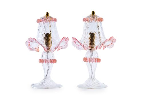 Pareja de lámparas de mesa en cristal de Murano, Italia, añ