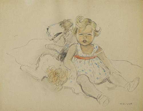 382   -  <p><span class="object_author">RICARDO OPISSO Y SALA  (Tarragona, 1880 - Barcelona, 1966) - Retrato de niña con su perro </span></p>