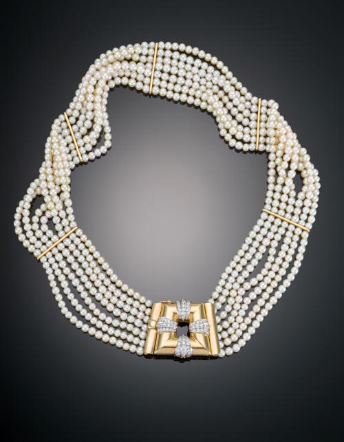 873   -  <p><span class="object_title">COLLAR  CHOKER CON PERLAS Y  DIAMANTES</span></p>