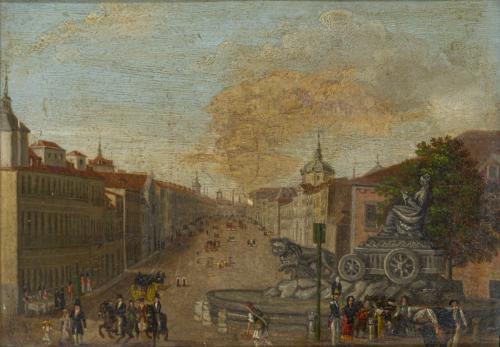 ESCUELA ESPAÑOLA. Siglo XIX, Vista de la plaza de Cibeles d