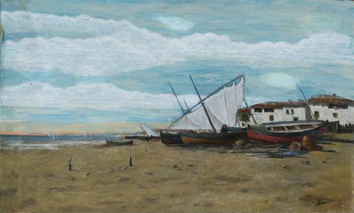 618 - <p><span class="object_author">RICARDO MANZANET (Valencia, 1853-1939) - Barcas varadas en la playa</span></p>