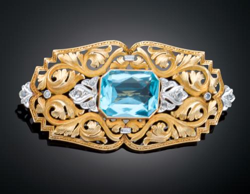 BROCHE CON ESPINELA Y DIAMANTES 