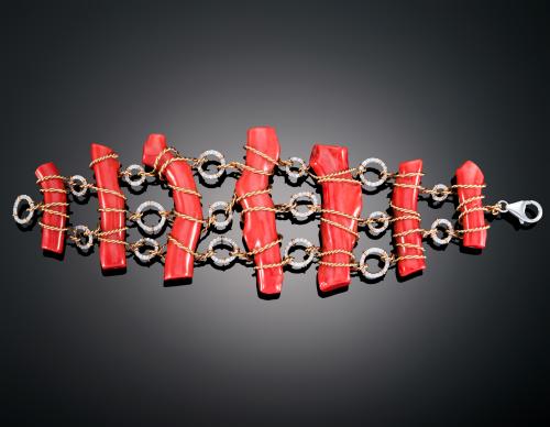 BRAZALETE CORAL Y DIAMANTES