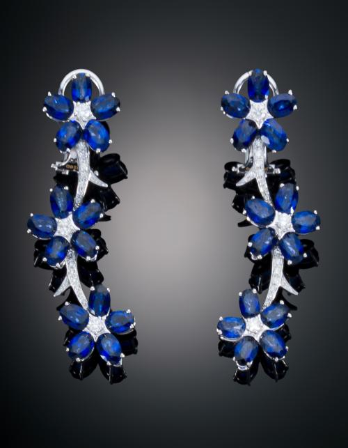 PENDIENTES CON ZAFIROS Y DIAMANTES