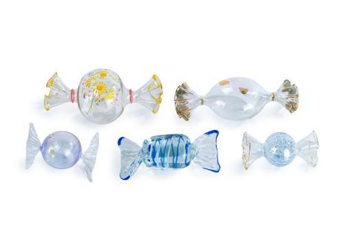 MURANO, años 80.Colección de cinco caramelos de gran tama