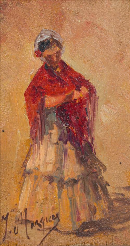 582 - <p><span class="object_author">JOSÉ MARÍA MARQUES GARCIA (1862-1936). Siglo XX - Niño bedunío y mujer vestida con mantilla y traje de flamenca</span></p>